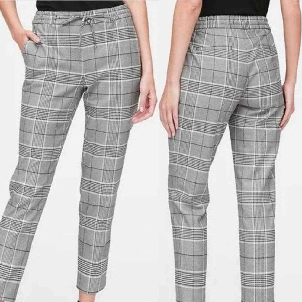 Banana Republic Hayden Gray Glen Plaid Pull On Ankle Pants Large Drawstring